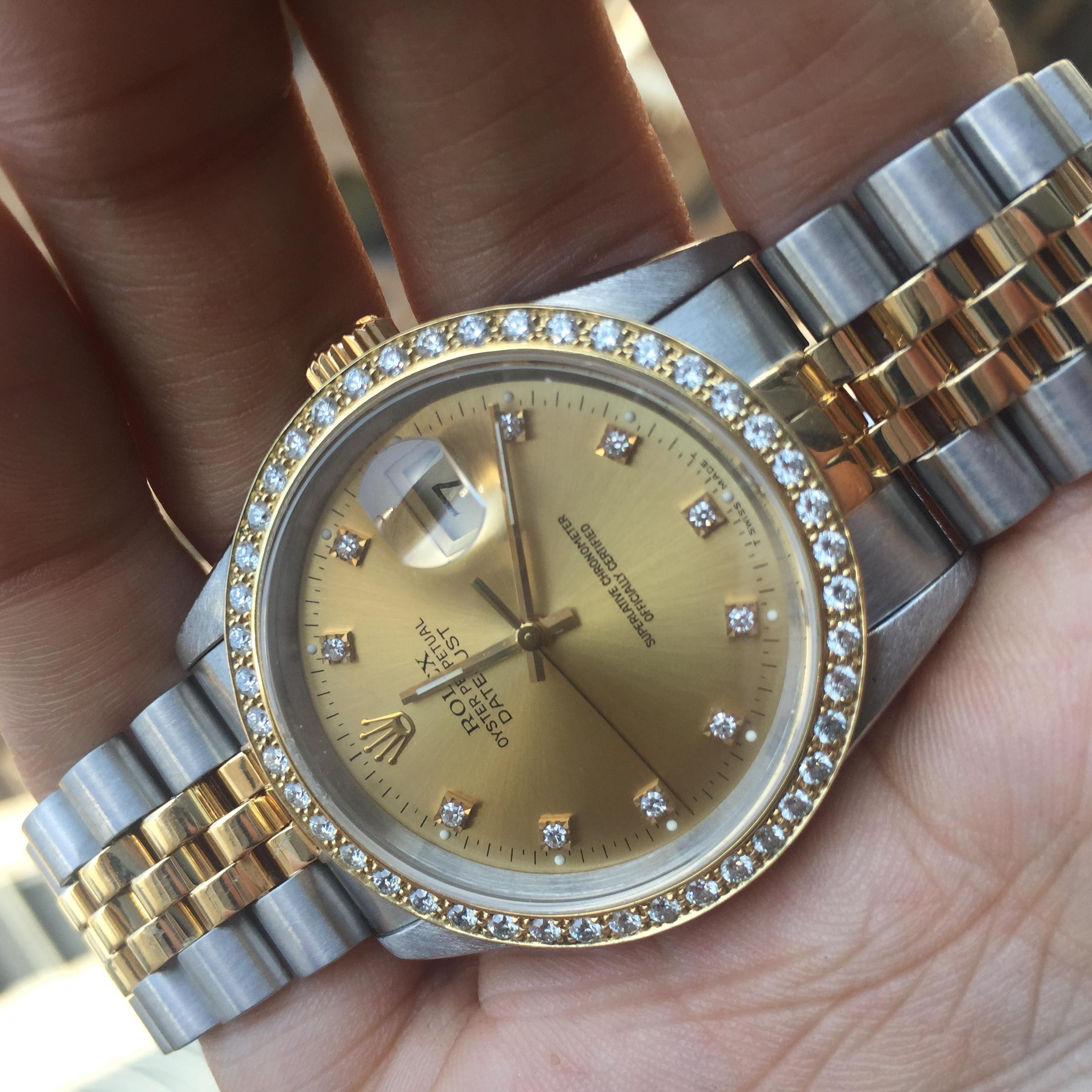Femenino o masculino Rolex Datejust 16013 Acero y Oro de 18 Kilates, Esfera Champán o Bisel Diamante en venta