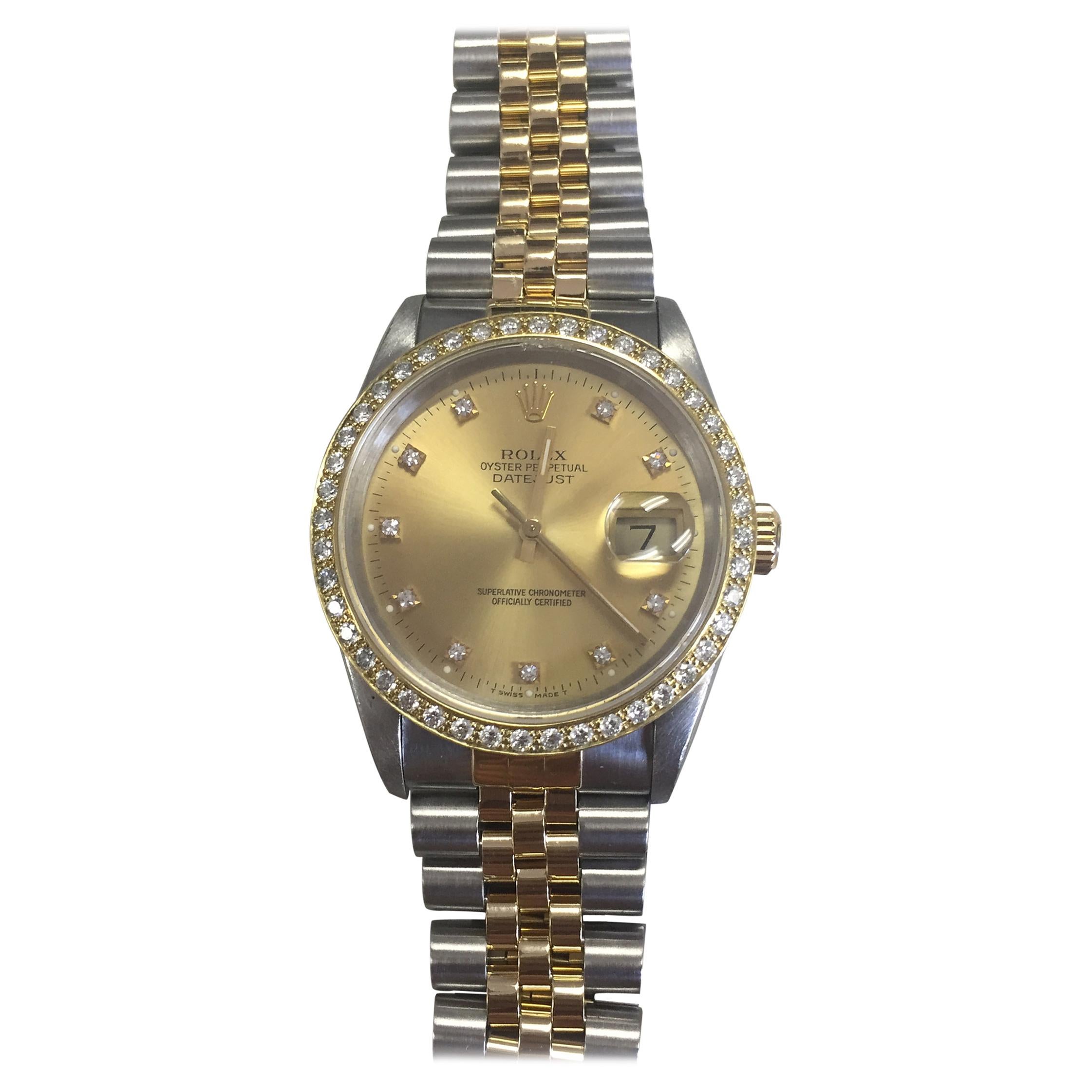 Rolex Datejust 16013 Stainless and 18 Karat Gold, Champagne Dial or Diamond Beze