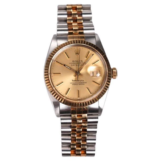 Rolex Datejust 16013 Tiffany & Co Stamped Watch in 18K yellow gold case, 1980s For Sale