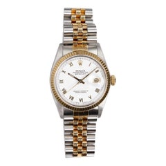Rolex Datejust 16013 Orologio con numeri romani bianchi in oro giallo e acciaio, anni '80