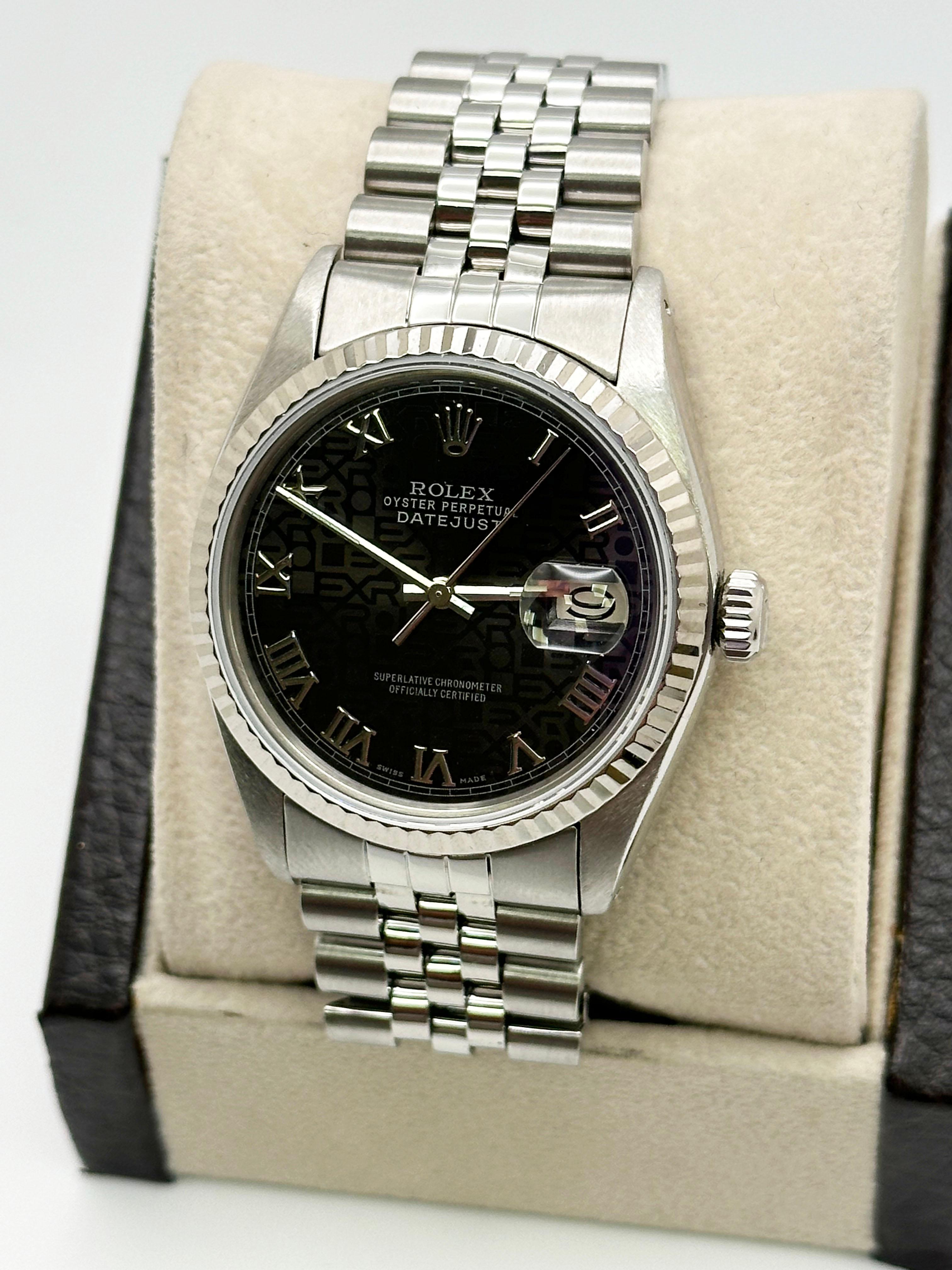Rolex Datejust 16014 36mm 18k Gold Bezel Black Jubilee Dial Stainless Steel 1
