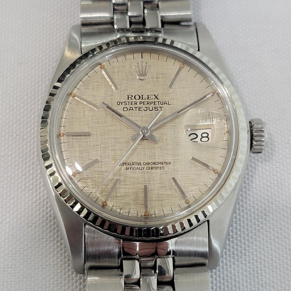 Clásico icónico, Rolex Oyster Perpetual Datejust Ref.16014 automático de hombre, de oro blanco de 18 quilates y acero inoxidable, c.1978, en excelente estado de funcionamiento. Verificado auténtico por un maestro relojero. Esfera clásica Rolex de