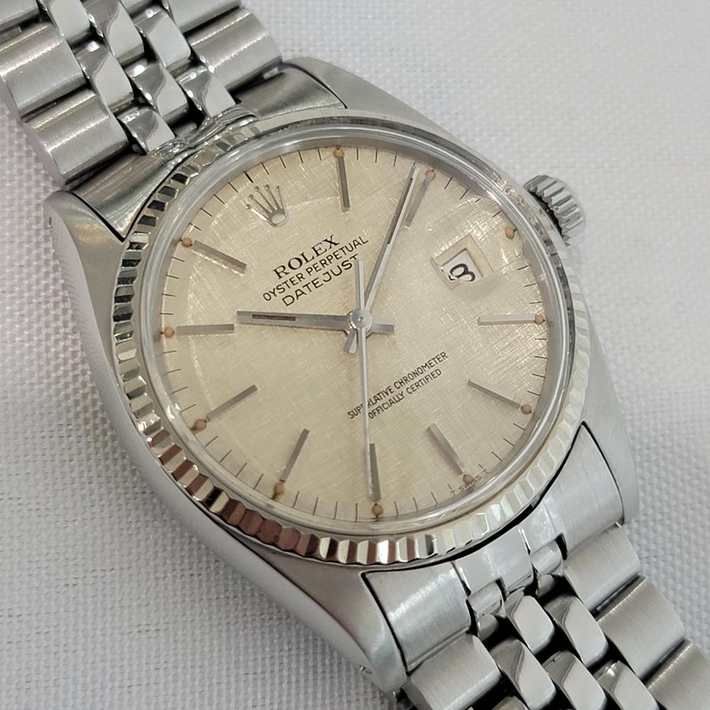 Rolex Datejust 16014 36mm 18k SS Lino Dial Mens Vintage Automático 1970s RA586 en Excelente estado para la venta en Beverly Hills, CA