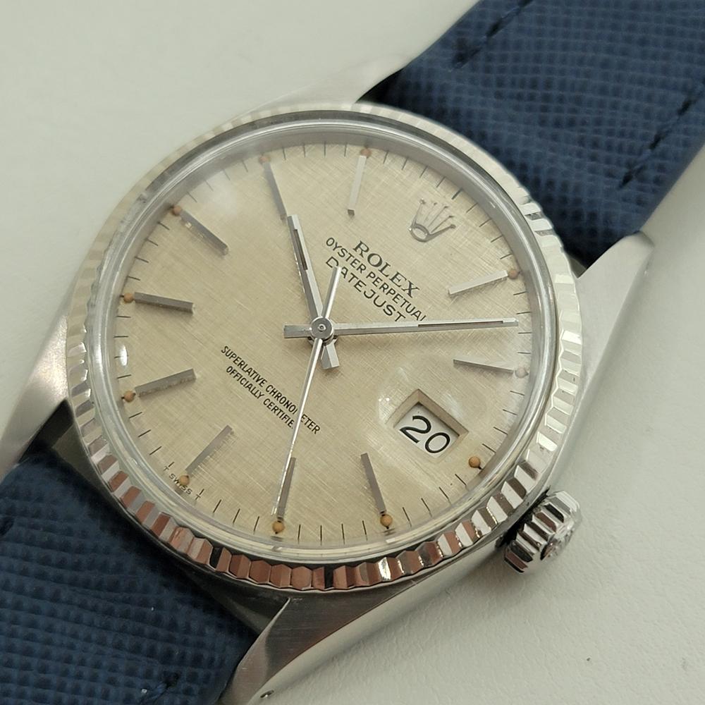 Men's Rolex Datejust 16014 36mm 18k SS Linen Dial Mens Vintage Automatic 1970s RA586 For Sale