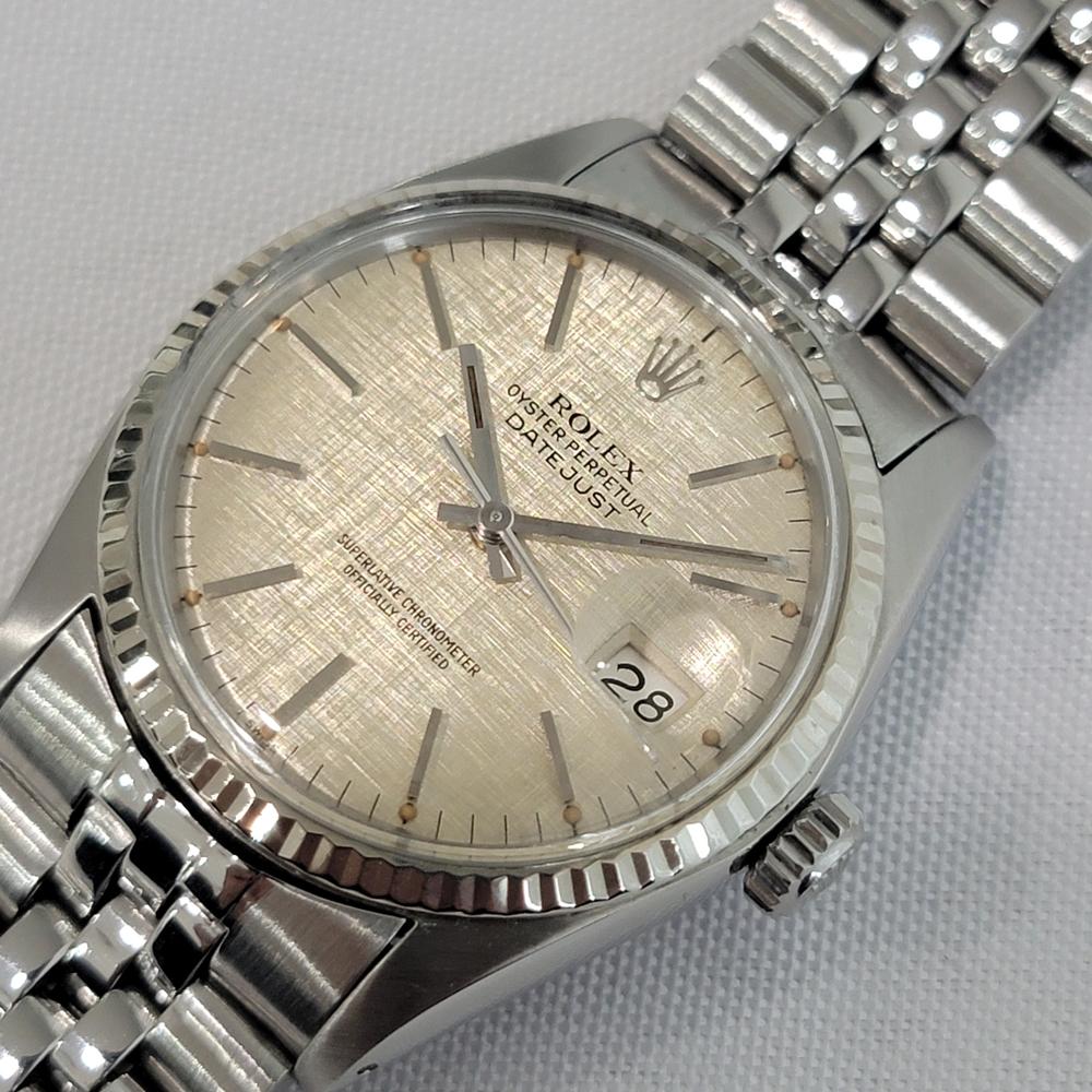 De los hombres Rolex Datejust 16014 36mm 18k SS Lino Dial Mens Vintage Automático 1970s RA586 en venta