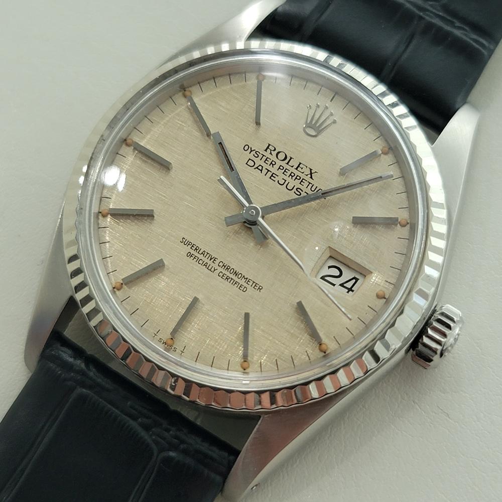 Men's Rolex Datejust 16014 36mm 18k SS Linen Dial Mens Vintage Automatic 1970s RA586B For Sale