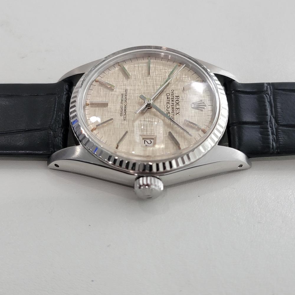 Rolex Datejust 16014 36mm 18k SS Linen Dial Mens Vintage Automatic 1970s RA586B For Sale 1
