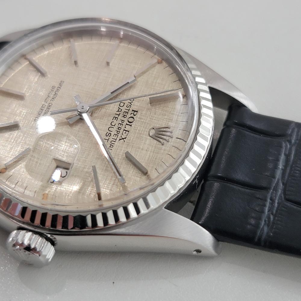 Rolex Datejust 16014 36mm 18k SS Linen Dial Mens Vintage Automatic 1970s RA586B For Sale 2