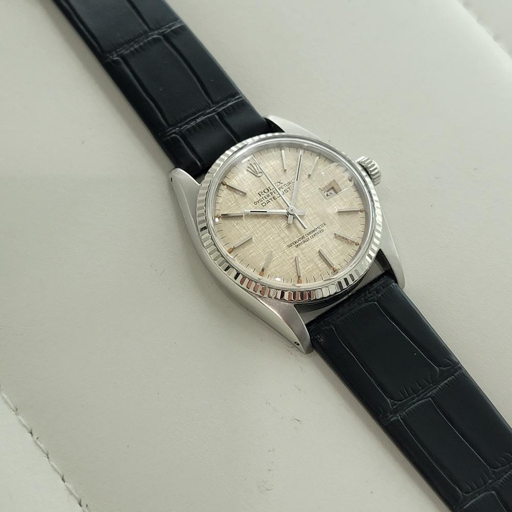 Rolex Datejust 16014 36mm 18k SS Linen Dial Mens Vintage Automatic 1970s RA586B For Sale 3