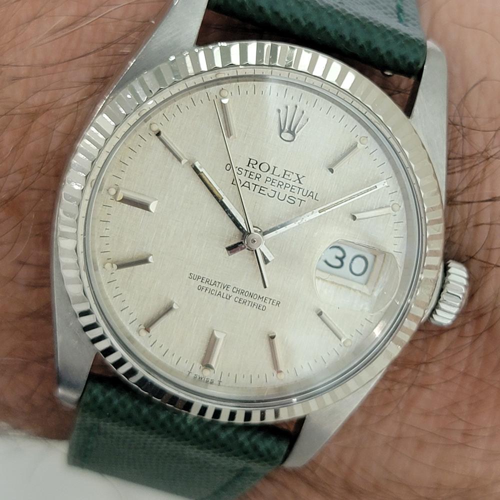 Rolex Datejust 16014 36mm 18k SS Linen Dial Mens Vintage Automatic 1980s RA587 For Sale 9