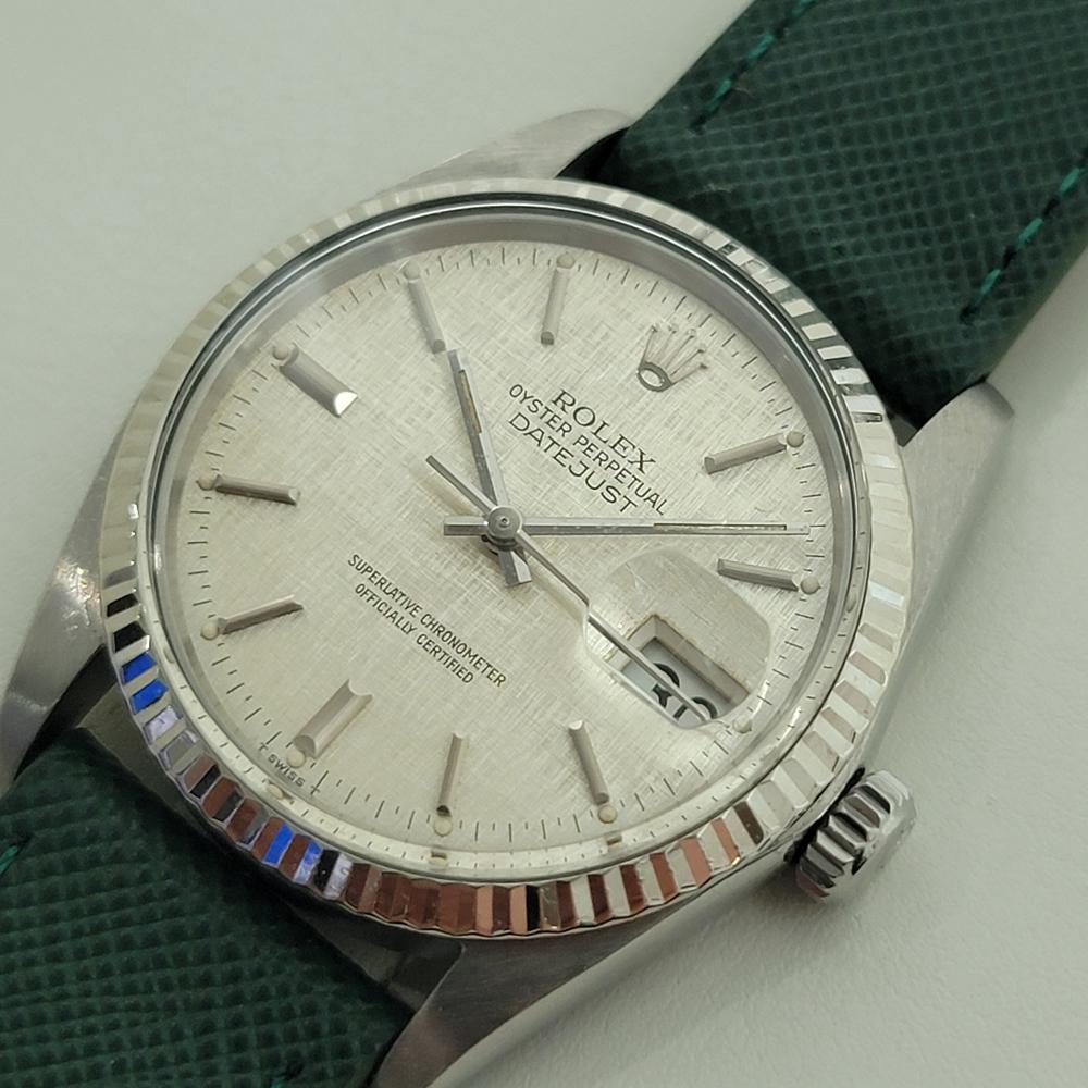 Men's Rolex Datejust 16014 36mm 18k SS Linen Dial Mens Vintage Automatic 1980s RA587 For Sale