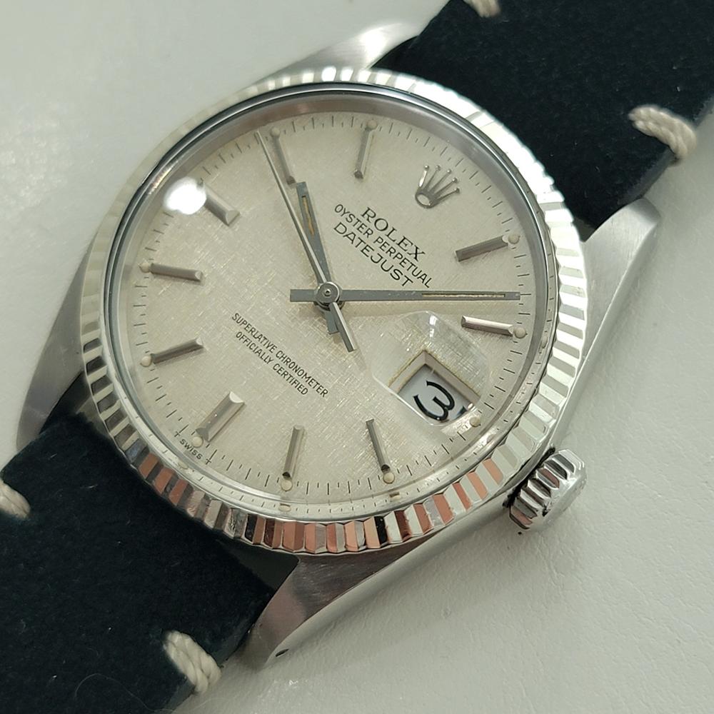 Men's Rolex Datejust 16014 36mm 18k SS Linen Dial Mens Vintage Automatic 1980s RA587 For Sale