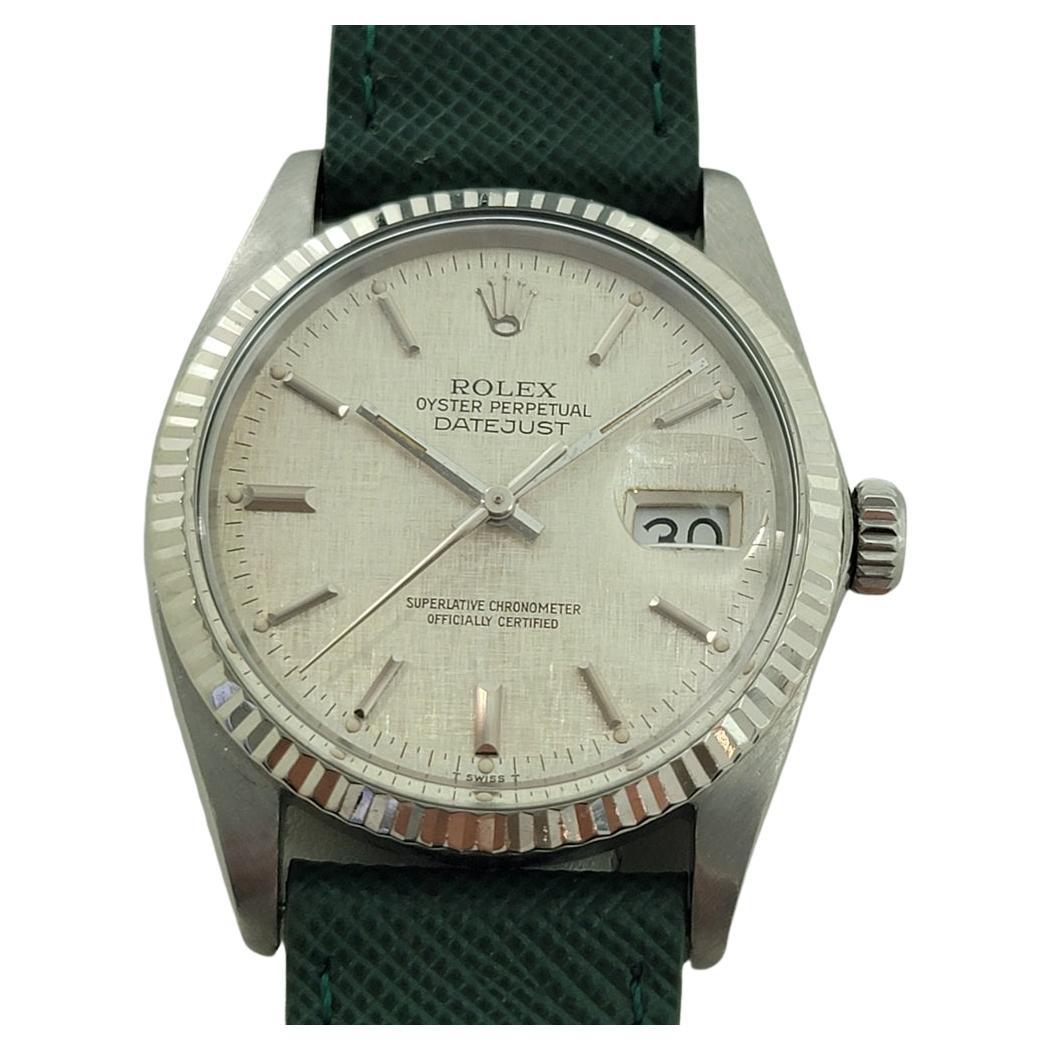 Rolex Datejust 16014 36mm 18k SS Linen Dial Mens Vintage Automatic 1980s RA587