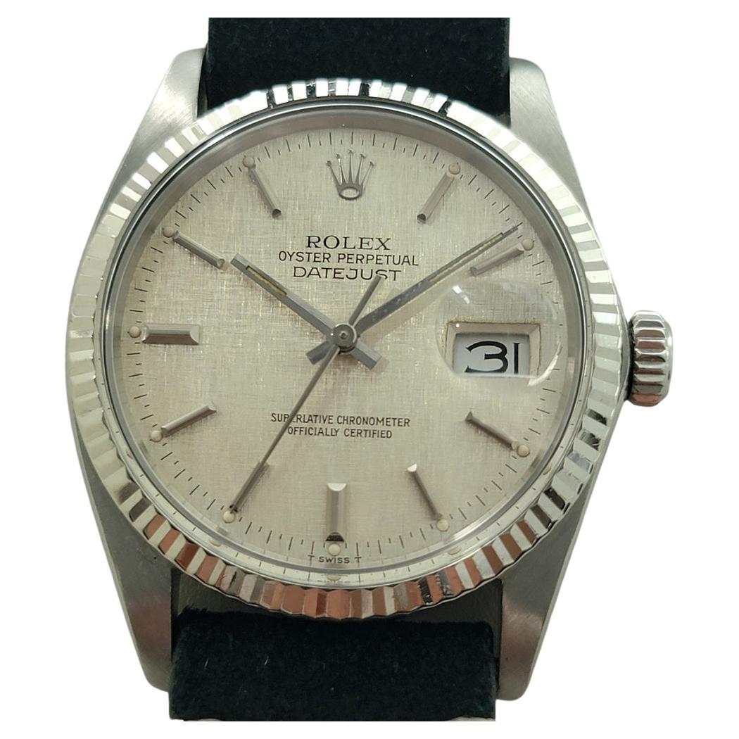 Rolex Datejust 16014 36mm 18k SS Linen Dial Mens Vintage Automatic 1980s RA587 For Sale