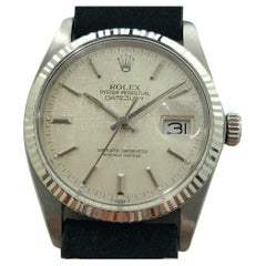 Rolex Datejust 16014 36mm 18k SS Linen Dial Mens Vintage Automatic 1980s RA587
