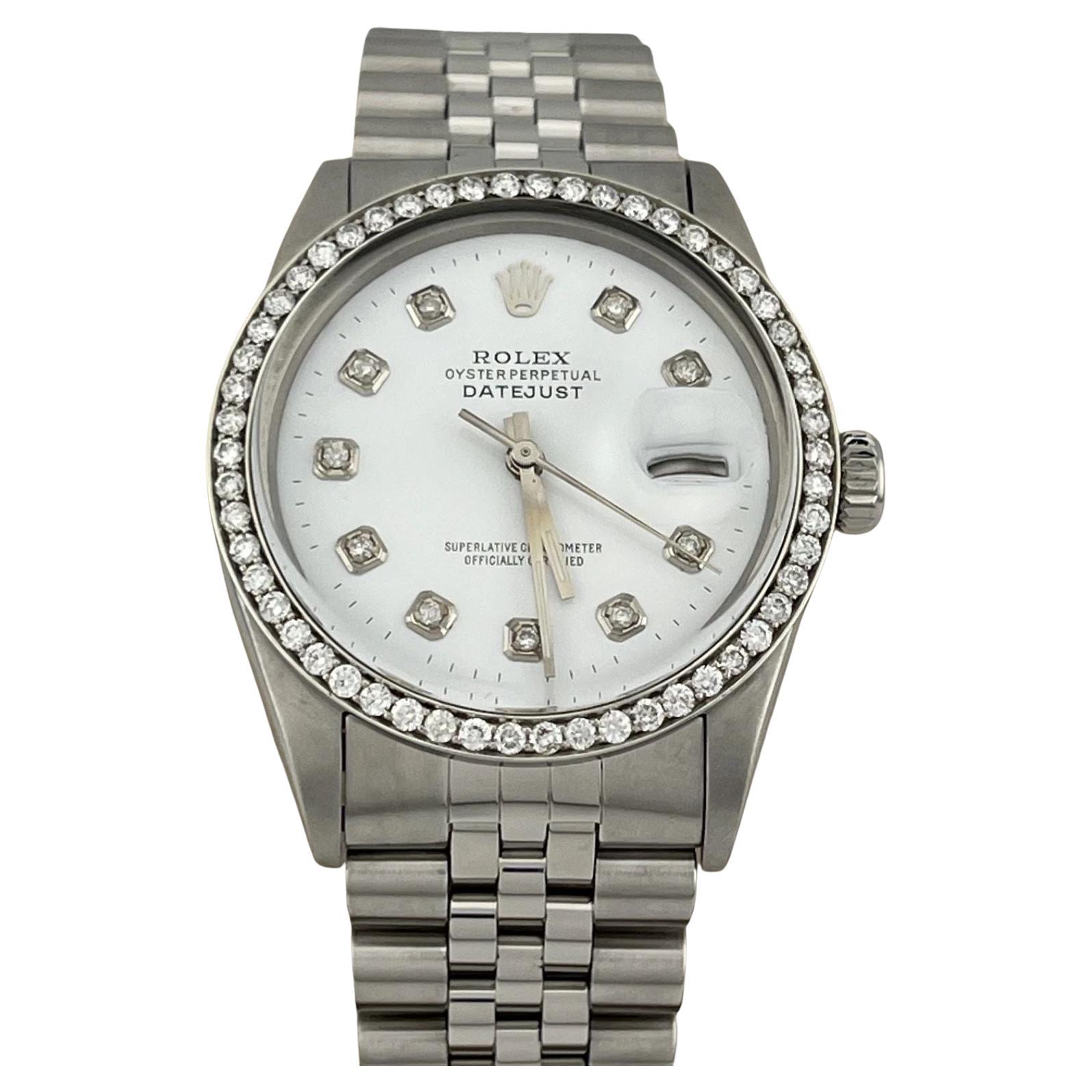Rolex Datejust 16014 36mm White Diamond Dial Diamond Bezel Stainless Steel