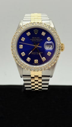 Rolex Datejust 16014 quadrante blu con diamanti, oro giallo 14 carati, acciaio inossidabile 36 mm