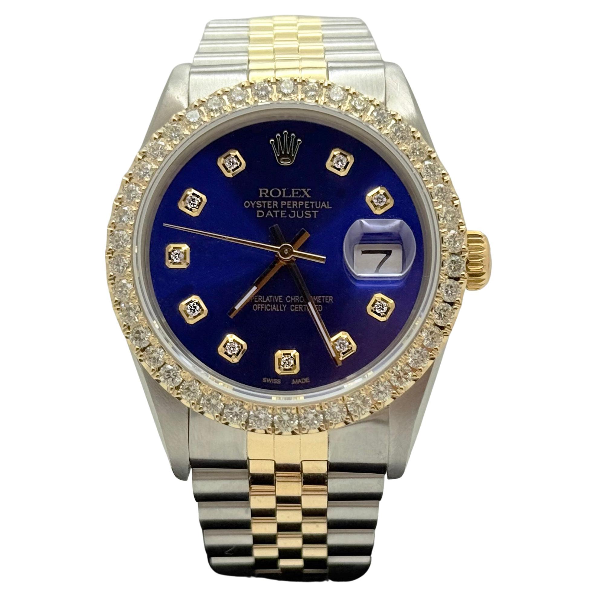 Rolex Datejust 16014 Blue Diamond Dial 14K Yellow Gold Stainless Steel 36mm For Sale