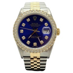 Rolex Datejust 16014 Blue Diamond Dial 14K Yellow Gold Stainless Steel 36mm
