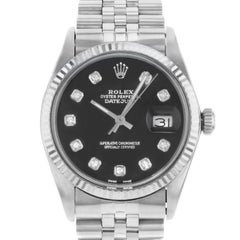 Rolex Datejust 16014 Custom Black Diamond Dial 1983 Holes Steel Men’s Watch