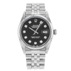 Vintage Rolex Datejust 16014 Custom Black Diamond Dial 1983 Holes Steel Men’s Watch