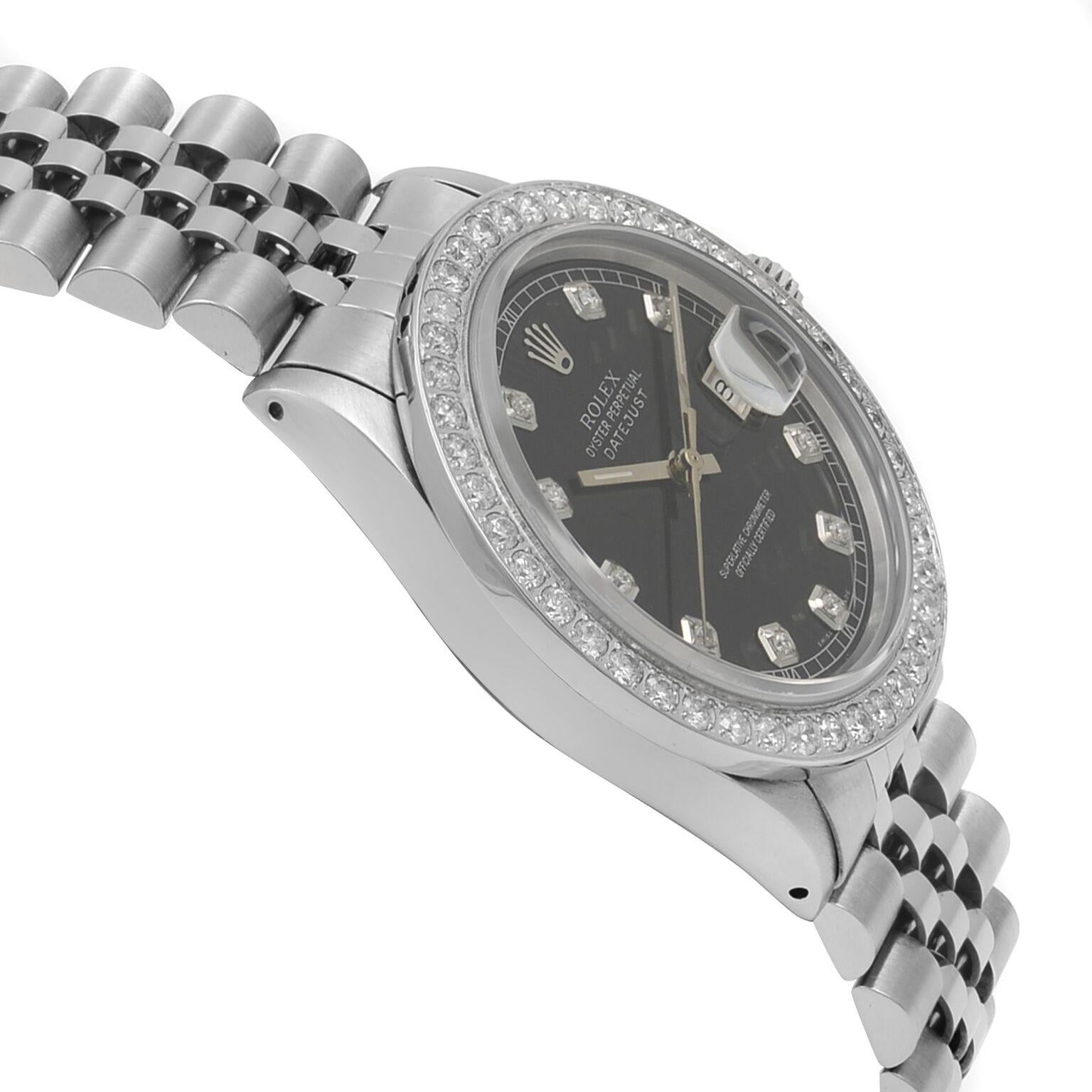 Rolex Datejust 16014 Custom Diamonds Aprrox 1.5 Ct Steel Automatic Men's Watch In Fair Condition In New York, NY