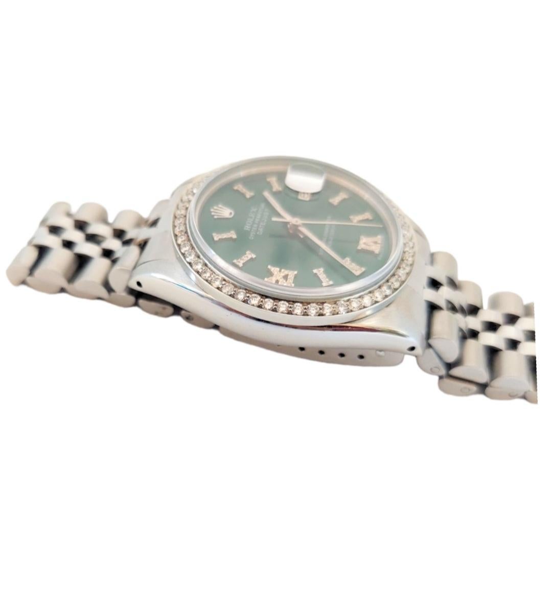 Moderne Rolex Montre Datejust 16014 avec chiffres romains et diamants verts en vente