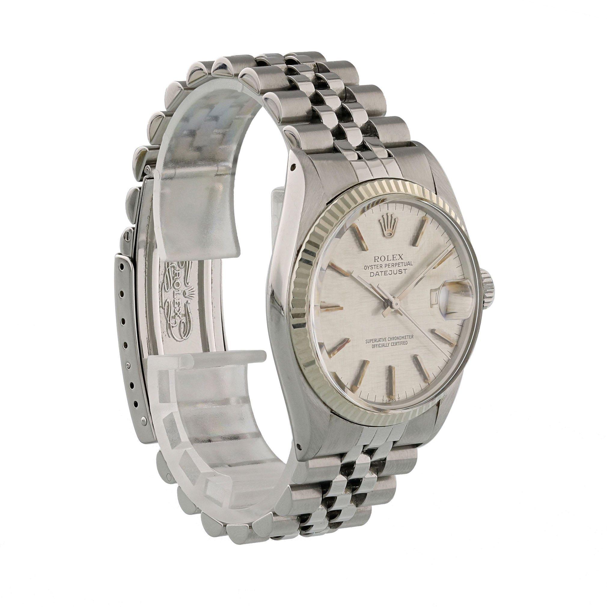 Rolex Datejust 16014 Linen Dial Men's Watch In Excellent Condition For Sale In New York, NY