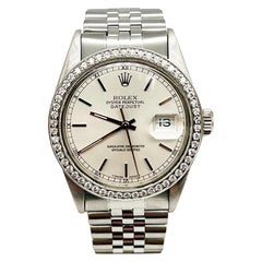 Edelstahl-Diamant-Lünette von Rolex Datejust 16014 mit silbernem Zifferblatt