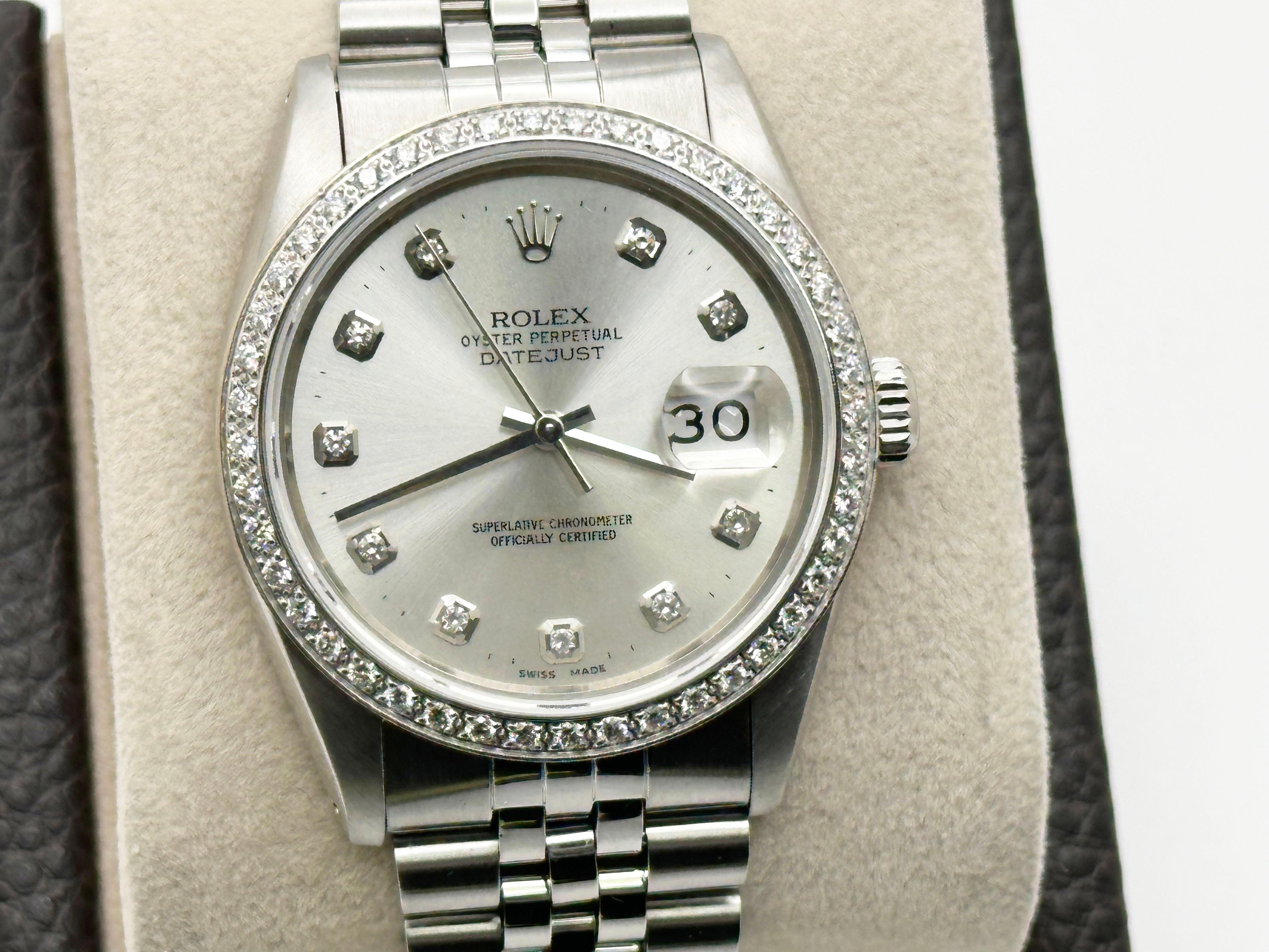 Rolex Datejust 16014 Silver Diamond Dial Bezel Stainless Steel Jubilee Band