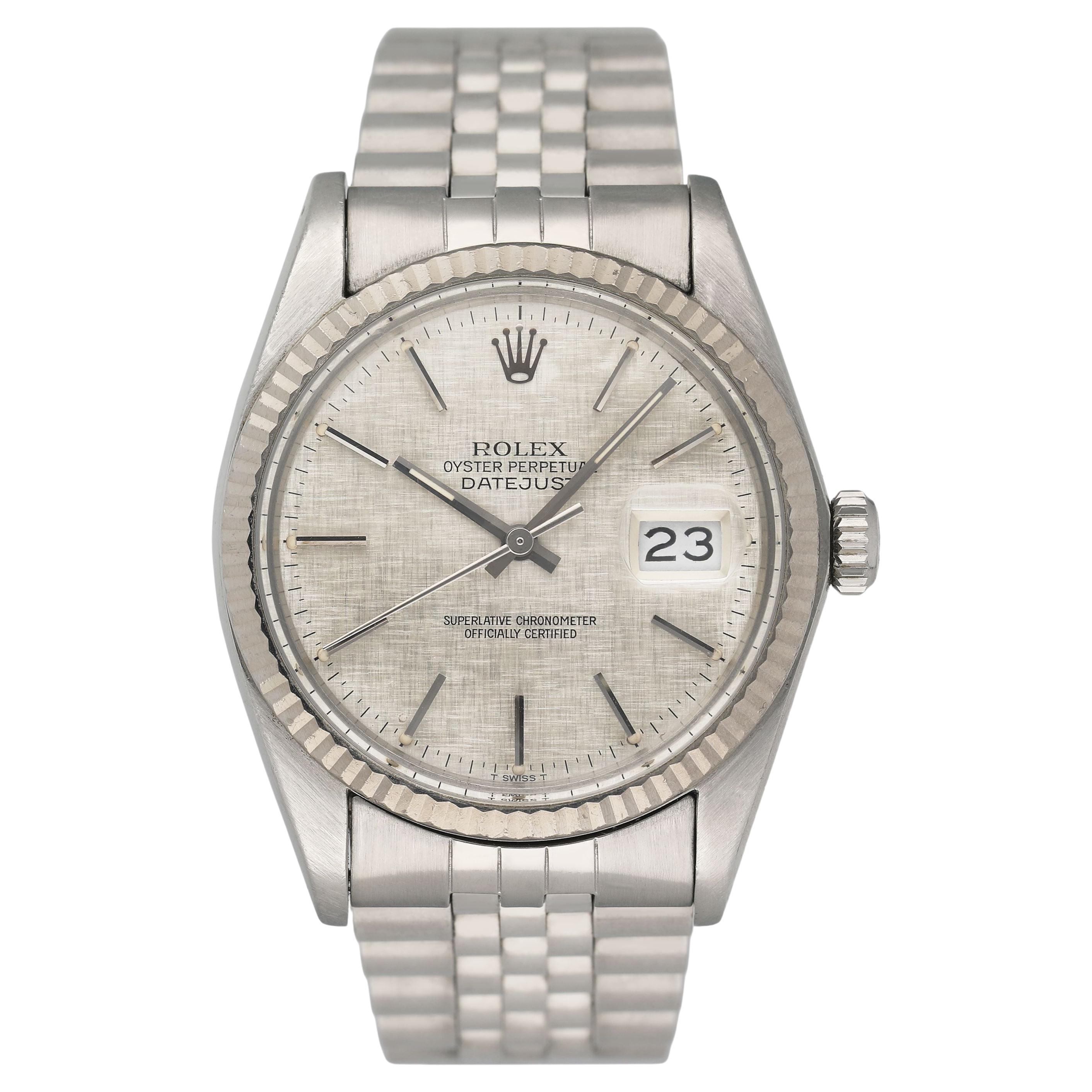 Rolex Datejust 16014 Siver Linen Dial Steel Mens Watch