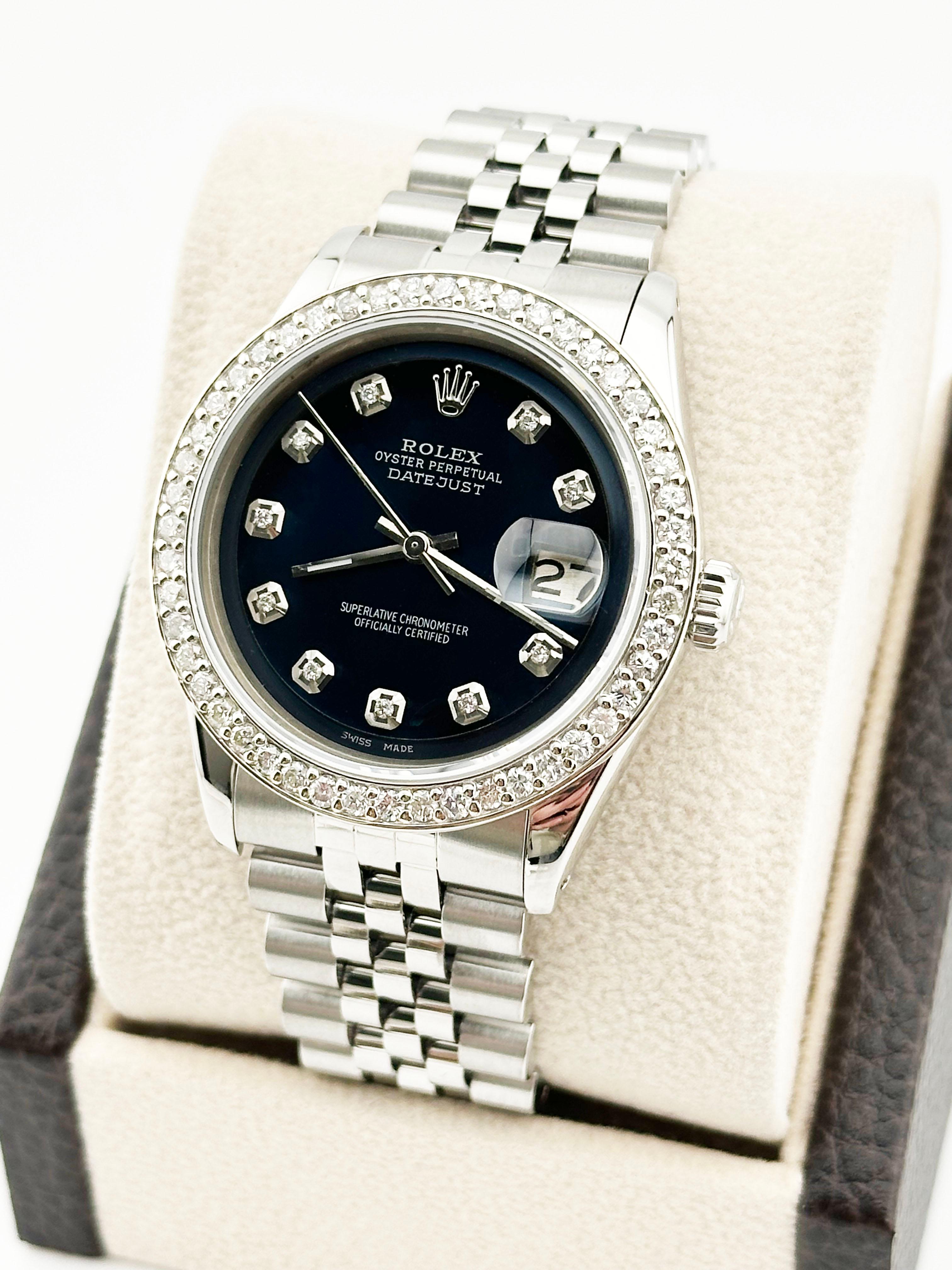 Rolex Datejust 1603 36 mm Blau MOP Diamant Zifferblatt Diamant Lünette Edelstahl Herren