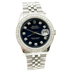 Rolex Datejust 1603 36mm Blu MOP Quadrante con diamanti Lunetta con diamanti Acciaio inossidabile