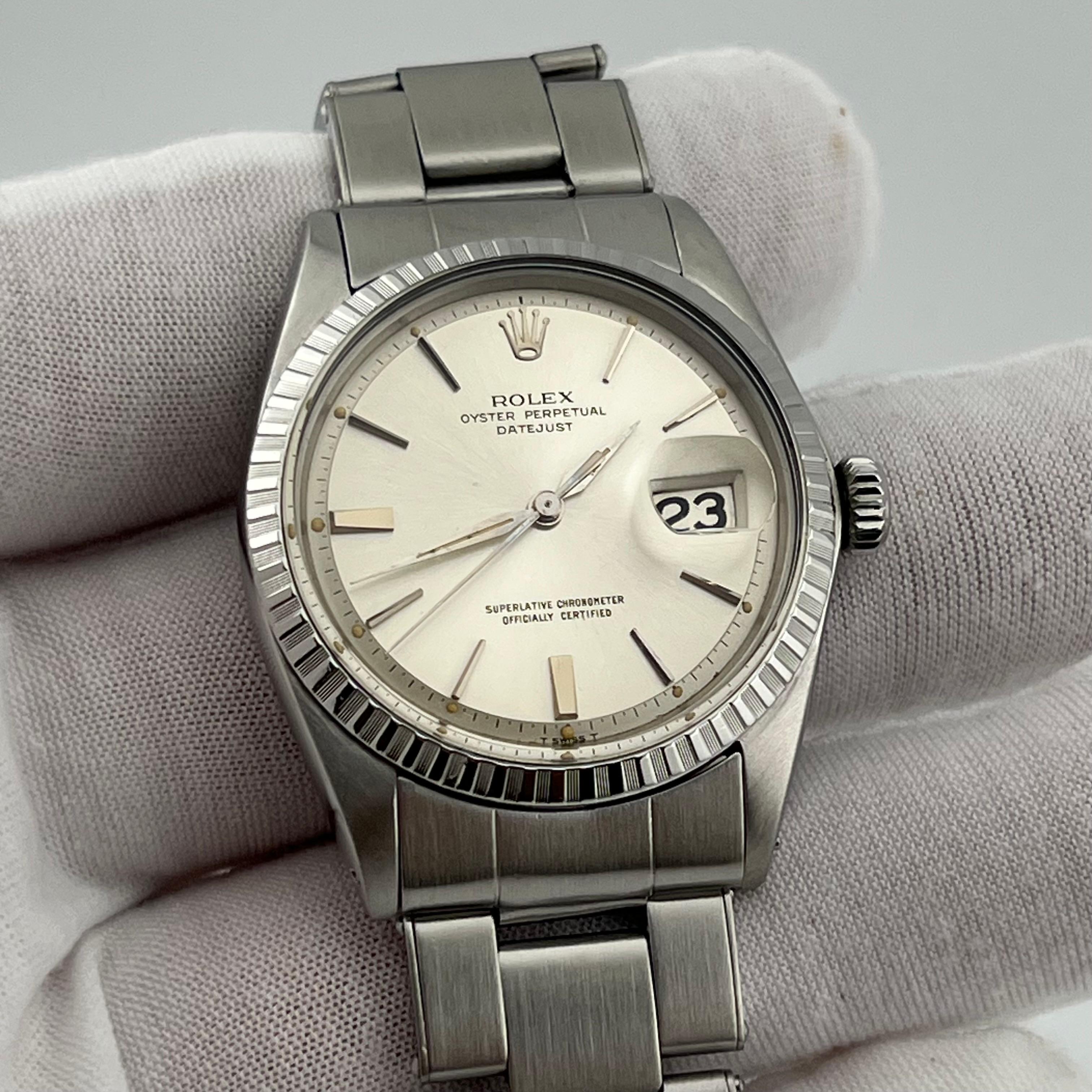 Rolex Datejust 1603 36mm Quadrante Argento Acciaio Inox Scatola di Carta in vendita 8