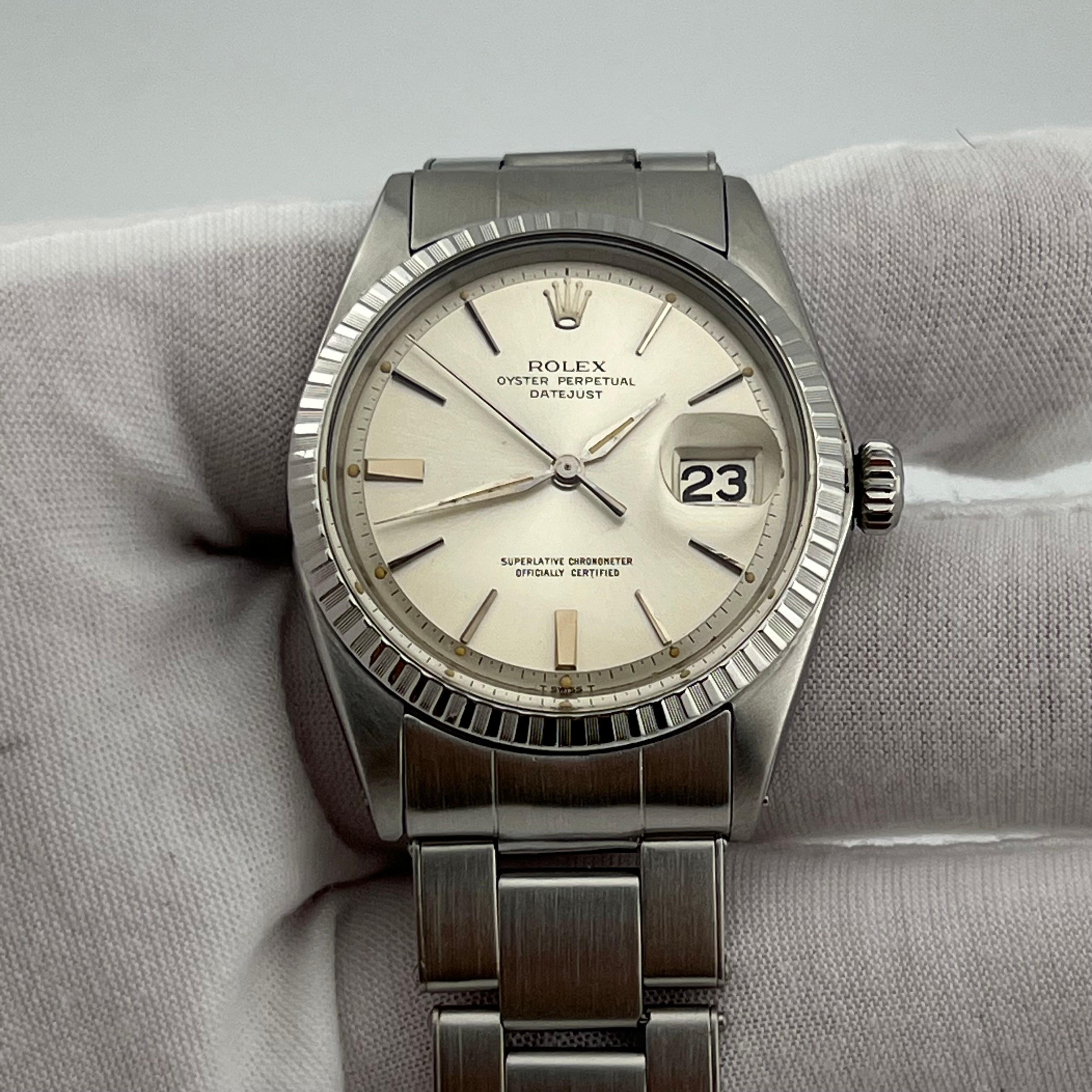 Rolex Datejust 1603 36mm Quadrante Argento Acciaio Inox Scatola di Carta in vendita 9