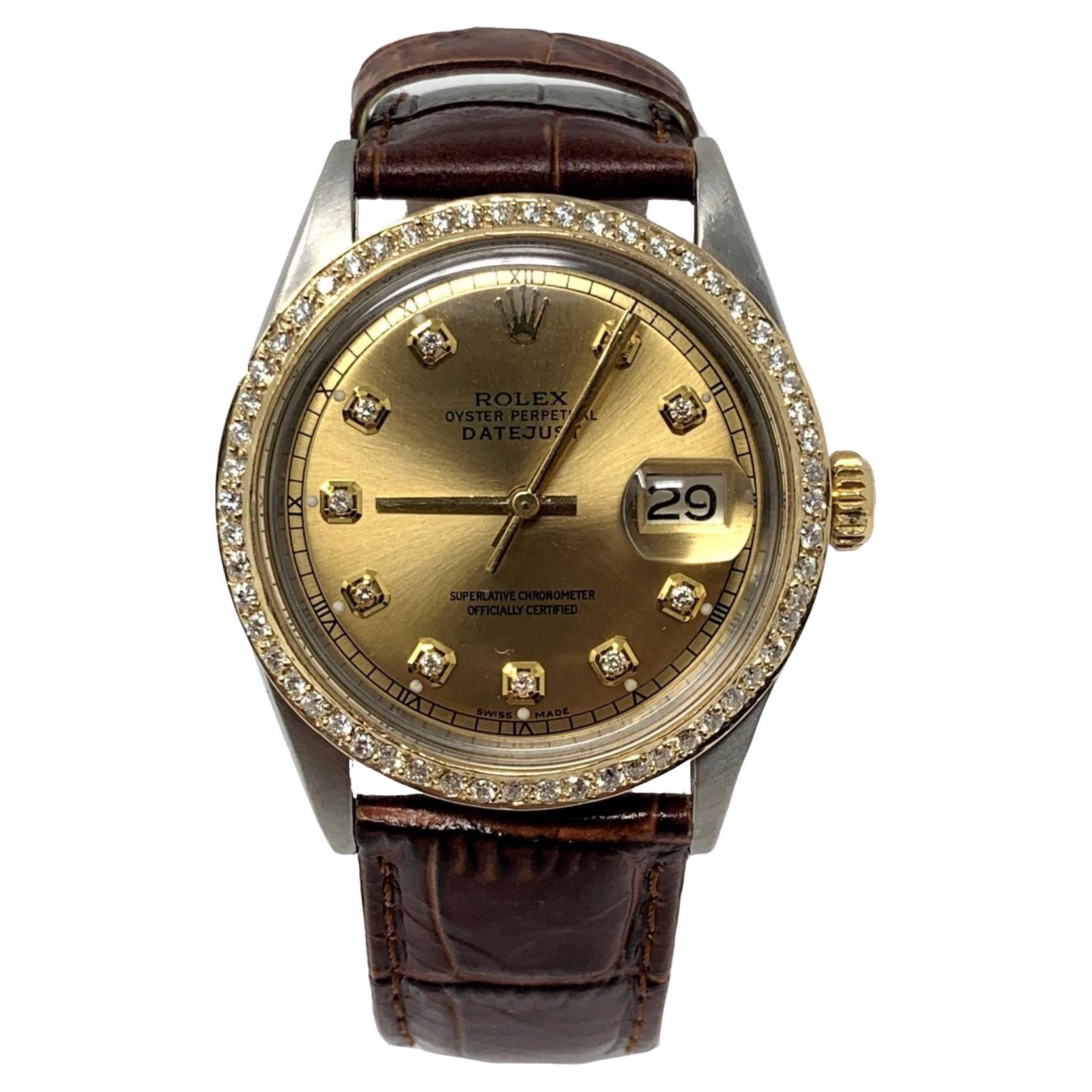 Rolex Datejust 1603 Champagne Diamond on Brown Leather