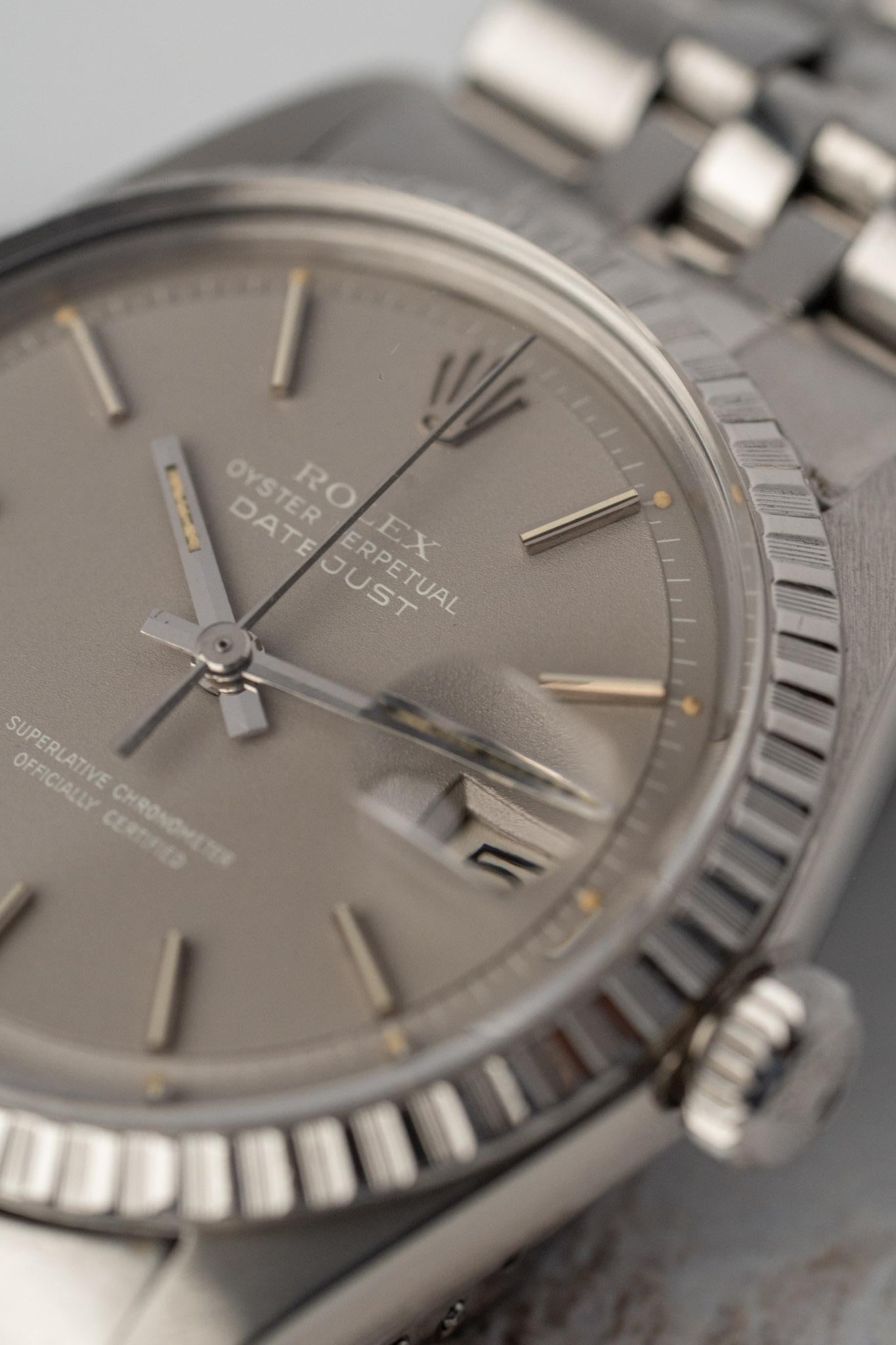Rolex Datejust 1603 'Ghost' Quadrante Grigio 3.5m Seriale 1979 Set completo in vendita 10