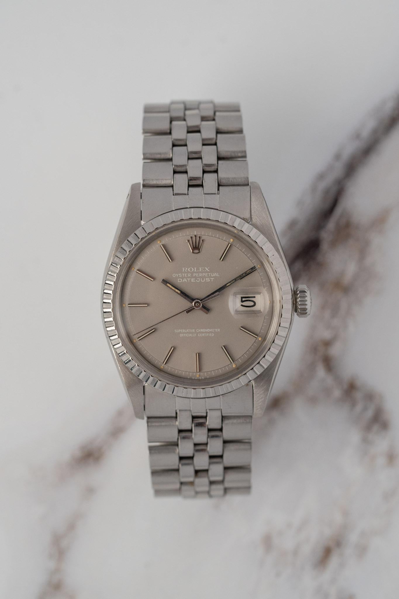 Uomo Rolex Datejust 1603 'Ghost' Quadrante Grigio 3.5m Seriale 1979 Set completo in vendita