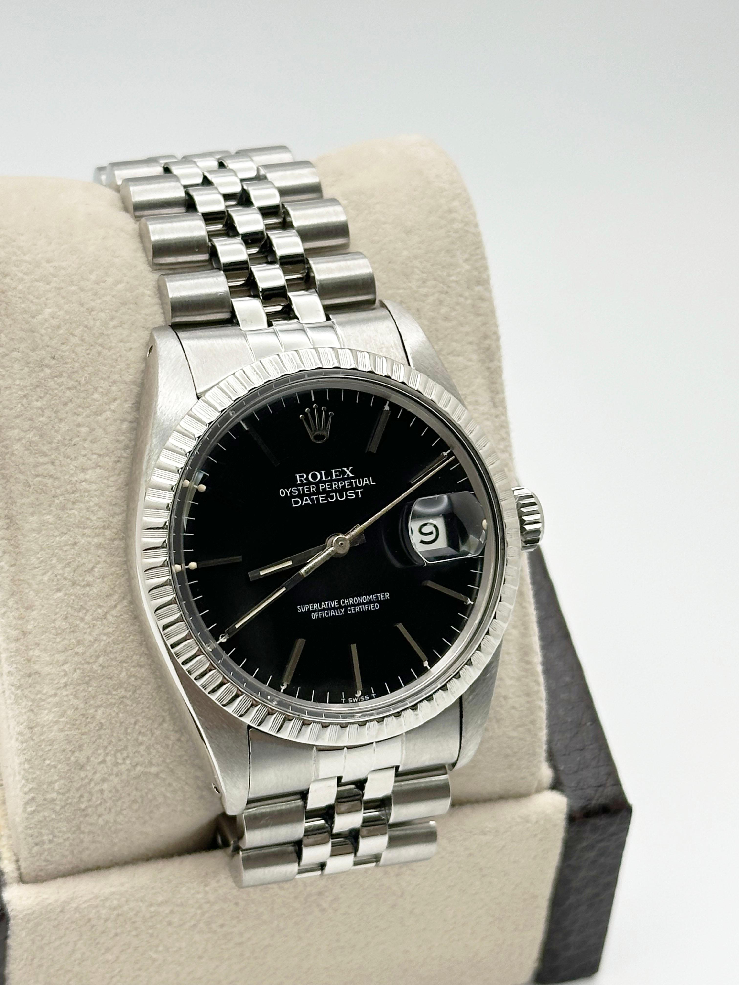 Rolex Datejust 16030 36mm Schwarzes Zifferblatt Edelstahl Jubiläumsband aus Edelstahl im Zustand „Hervorragend“ in San Diego, CA