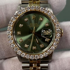 Rolex Datejust 16030 36mm Green Diamond Dial Diamond Bezel 18K Yellow Gold Steel