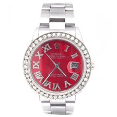 Rolex Datejust 16030 Stainless Steel Men’s Watch with Red Dial Diamond Bezel