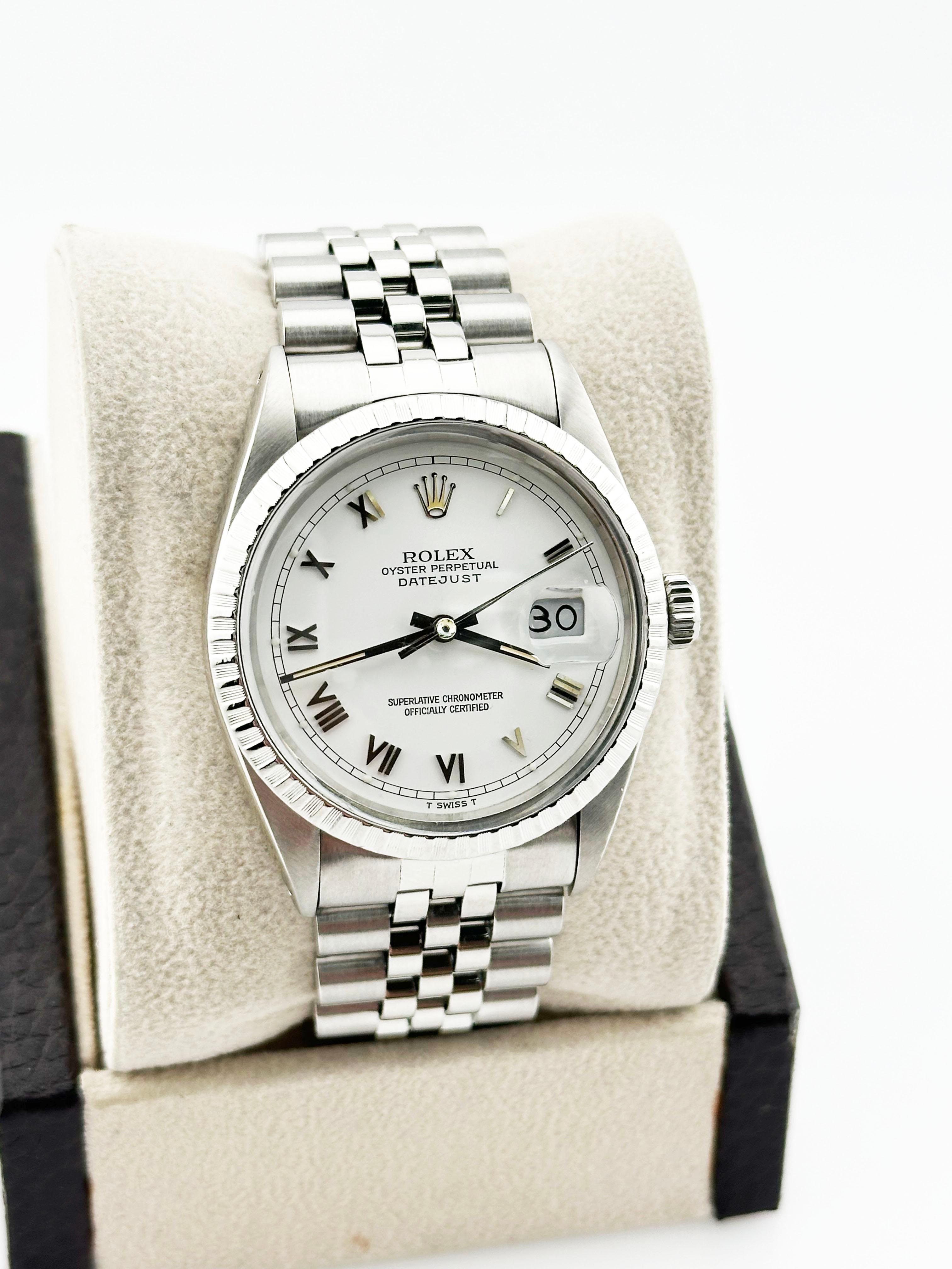 Rolex Datejust 16030 36mm White Roman Dial Stainless Steel Jubilee Band In Excellent Condition In San Diego, CA