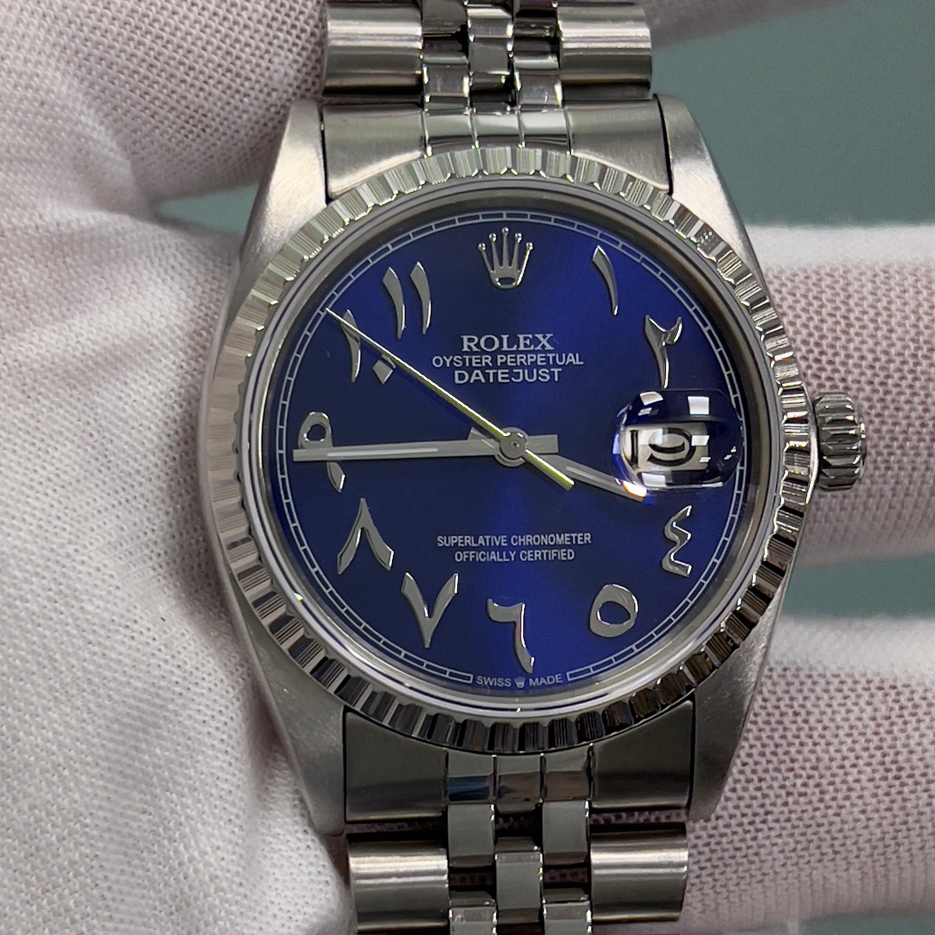 Rolex Datejust 16030 Blue Arabic Dial Stainless Steel 36mm For Sale 8