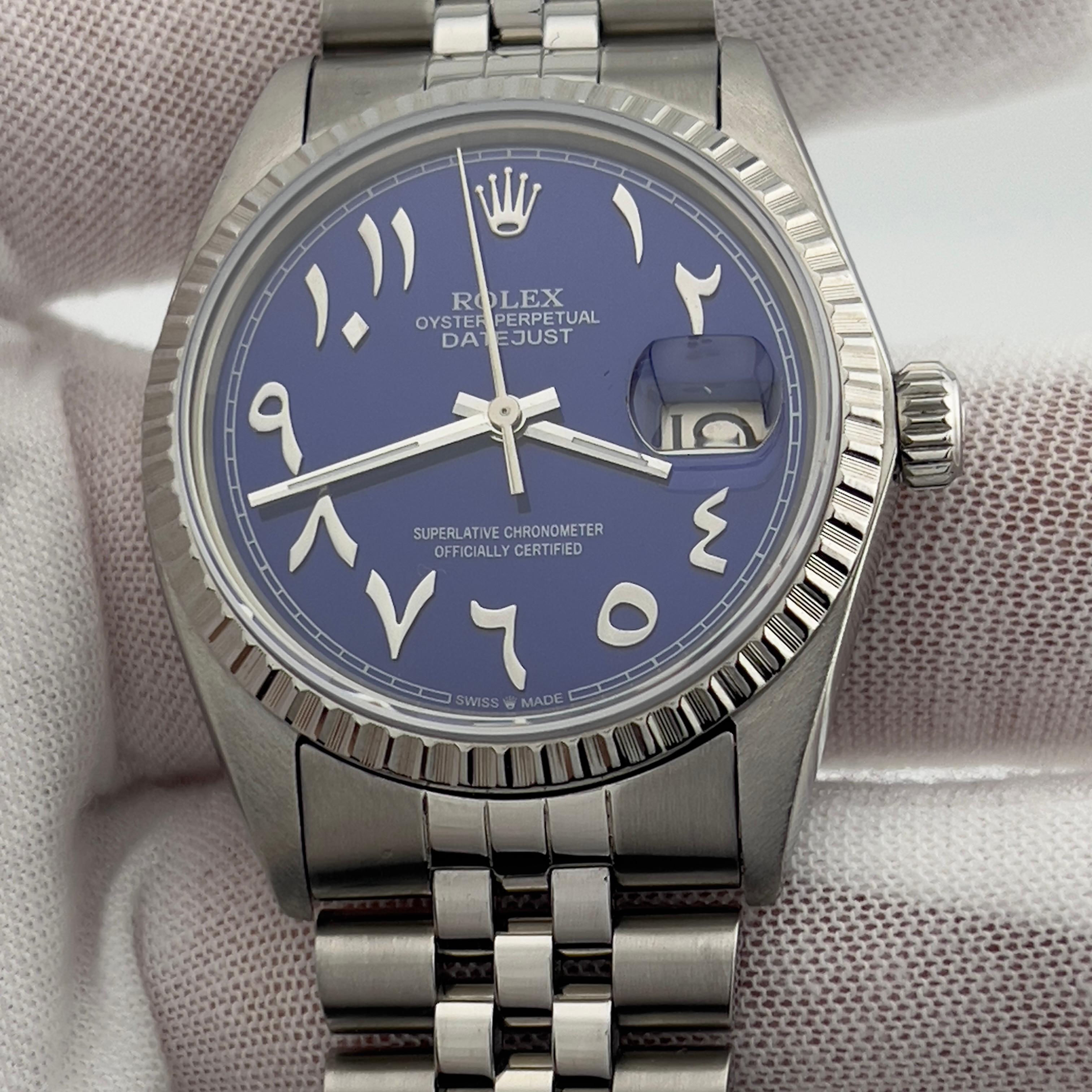 Men's Rolex Datejust 16030 Blue Arabic Dial Stainless Steel 36mm For Sale