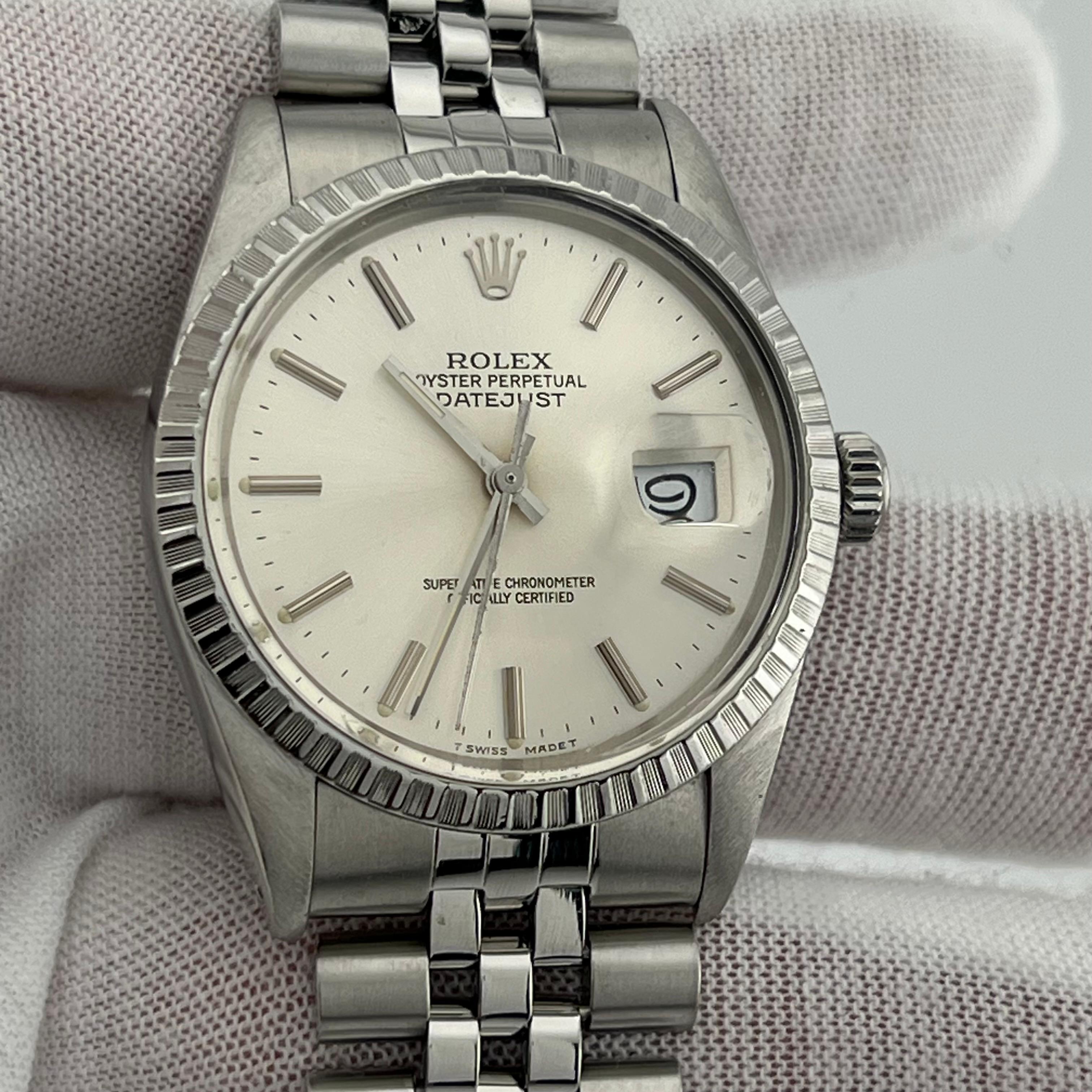 Rolex Datejust 16030 Silber Zifferblatt Edelstahl Jubiläumsband 36mm Herren im Angebot