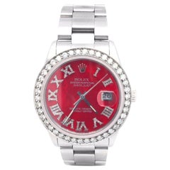Montre homme Rolex Datejust 16030 en acier inoxydable avec cadran rouge Lunette à diamants