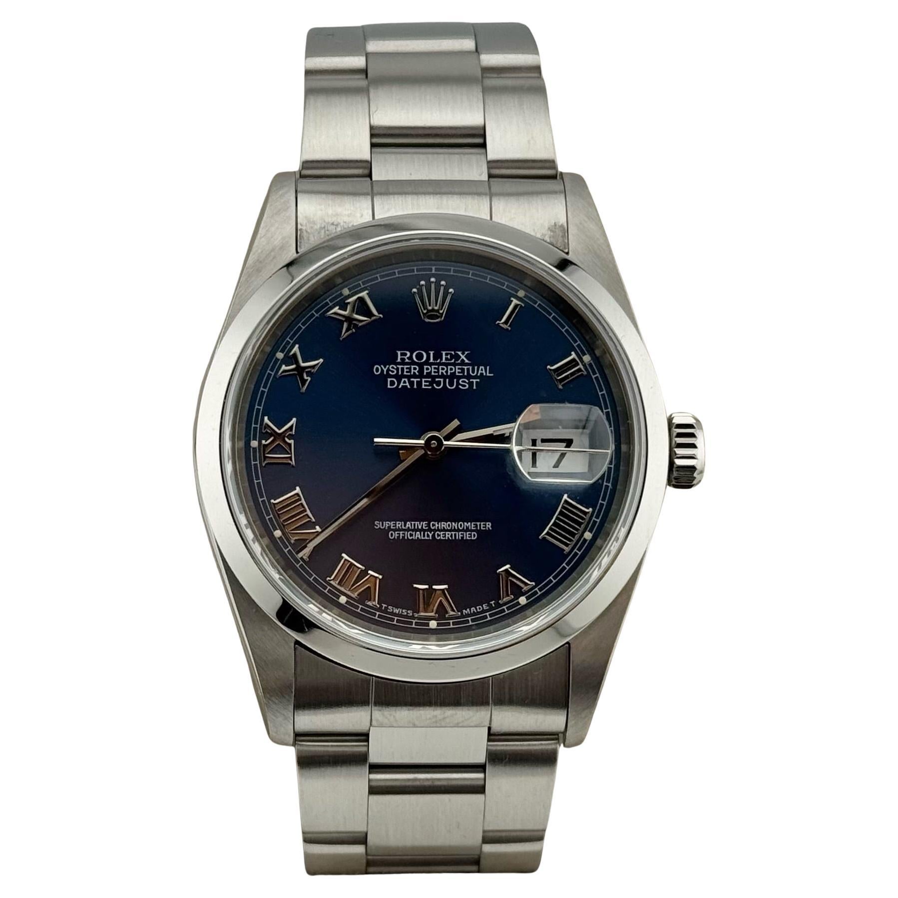 Rolex Datejust 16200 36mm Blue Roman Dial Stainless Steel