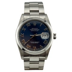 Vintage Rolex Datejust 16200 36mm Blue Roman Dial Stainless Steel
