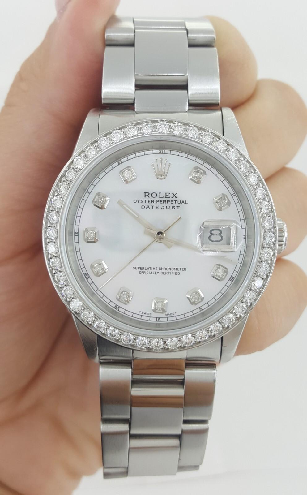 Rolex DateJust 16200 36mm Mother of Pearl Diamond Dial Watch For Sale 2