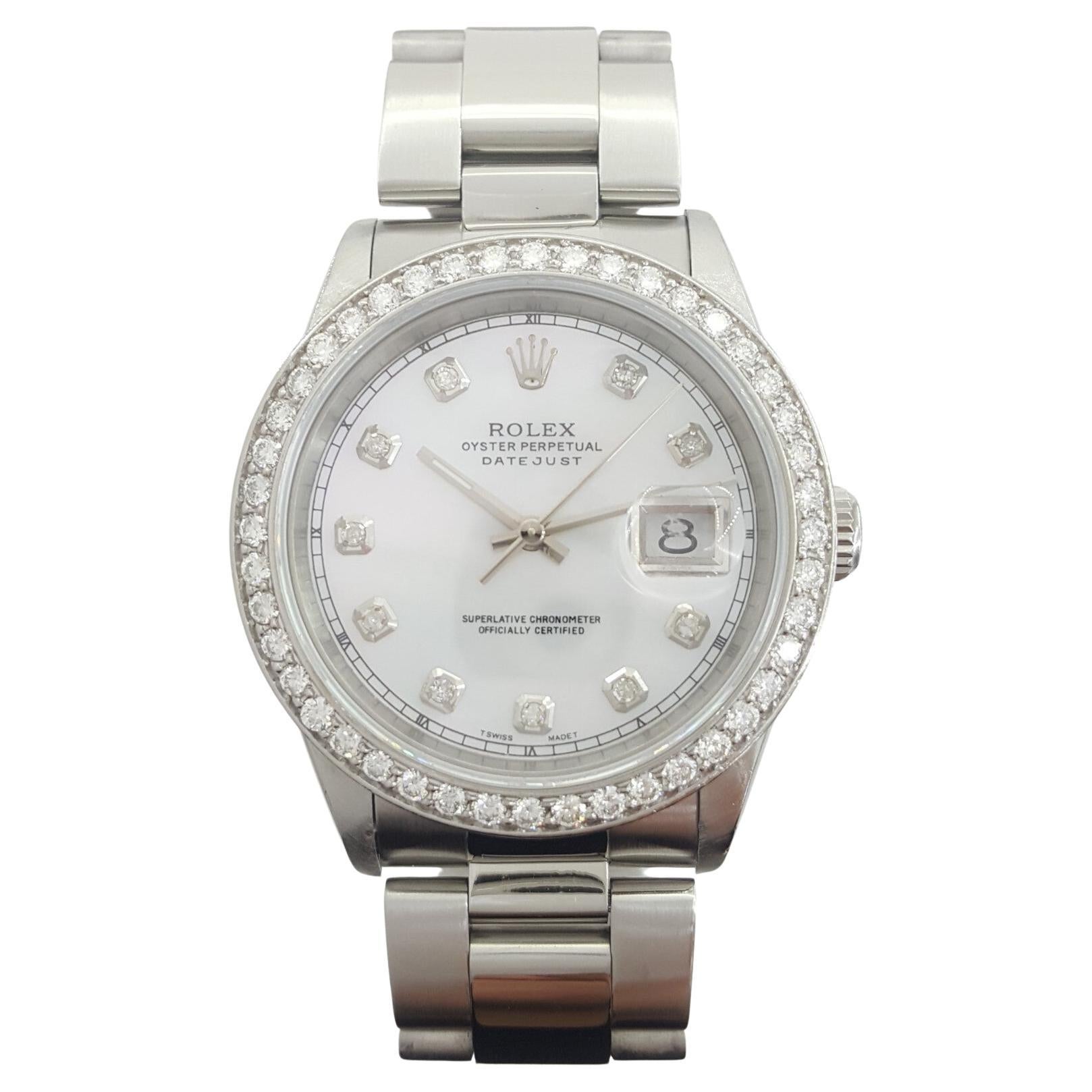 Rolex DateJust 16200 36mm Mother of Pearl Diamond Dial Watch